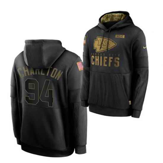 Men Kansas City Chiefs 94 Taco Charlton 2020 Salute To Service Black Sideline Performance Pullover HoodieMen Hoodie